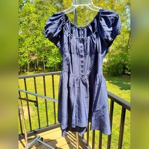Women's Navy Blue Square Neck Baby Doll Dress with Buttons NWOT| Size Large